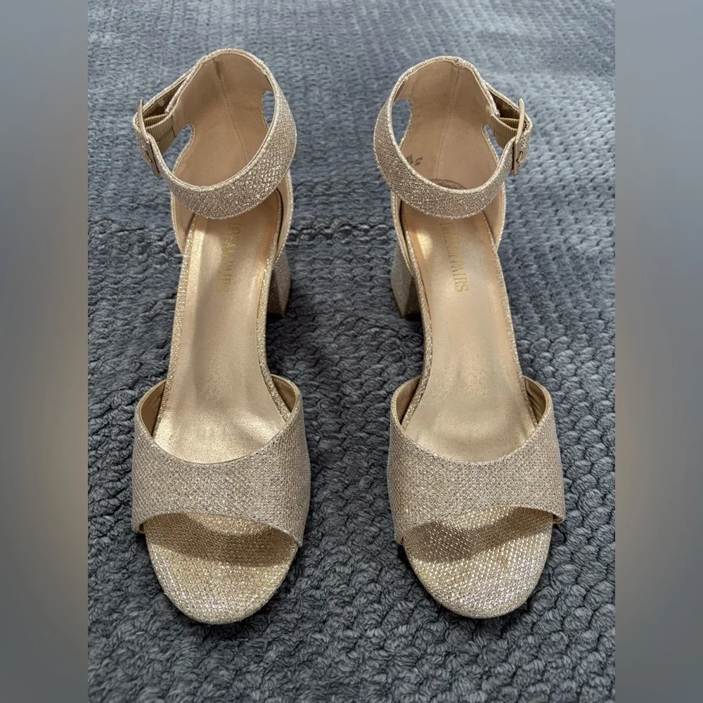 Dream Pairs Women's Low Block Chunky Heels Elegant Gold Sandals Size 9